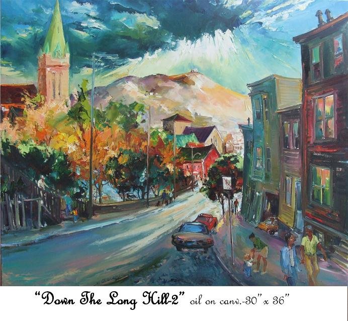 Down the long hill 2, St John's, Newfoundland, Canada, Oil on Canvas